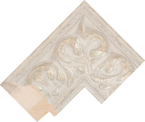 Corner sample of Silver+White Reverse Pine & Spruce Frame Moulding