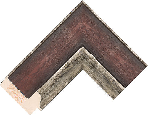 Corner sample of Burgundy+Silver Reverse Pine & Spruce Frame Moulding