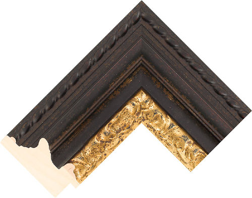 Corner sample of Black+Gold Reverse Ayous Frame Moulding