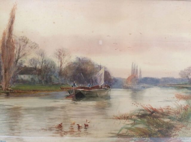 Barge traveling through rural England - 1899 by Henry Charles Fox (HC Fox)