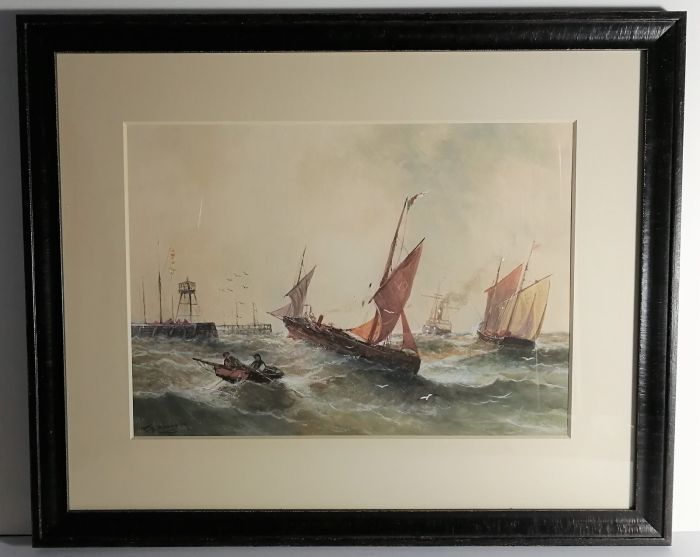 Sailing Boat and Ships near a Pier after TB Hardy by Unknown