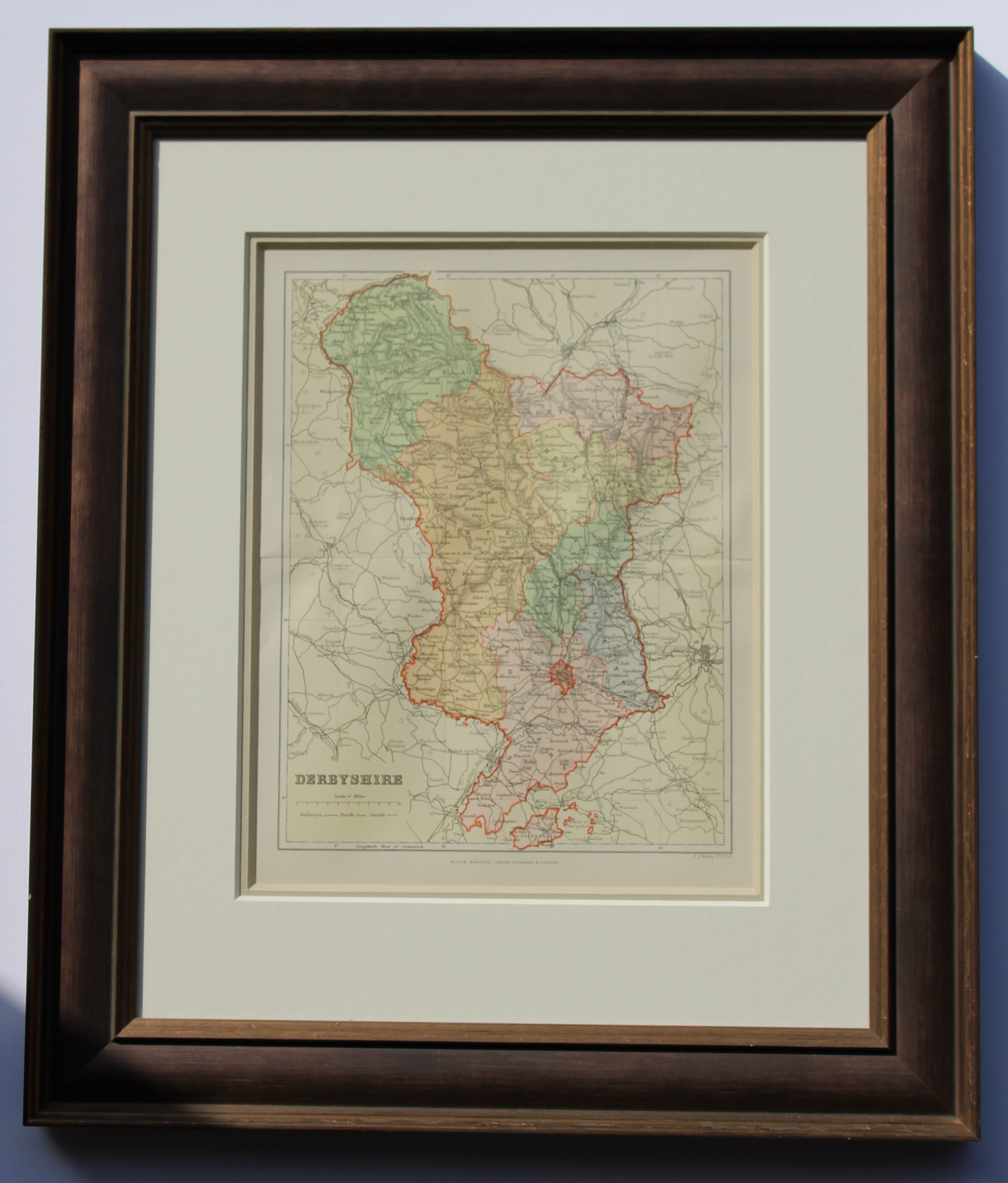 Derbyshire Map 1891,  Lithograph colour printed map from an engraving by Francis Sidney Weller by Unknown