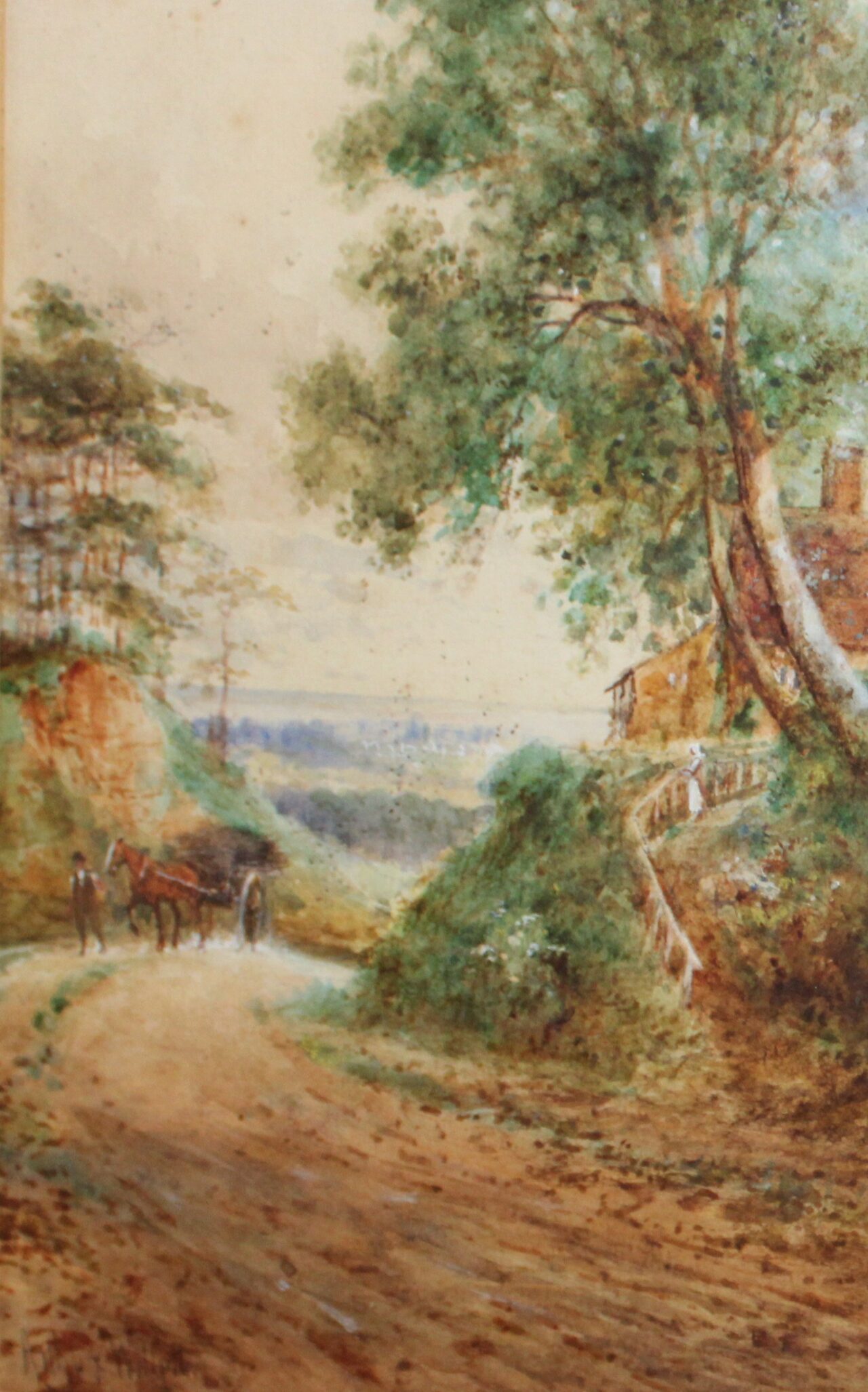 Countryside lane, with horse and cart by Arthur Willett