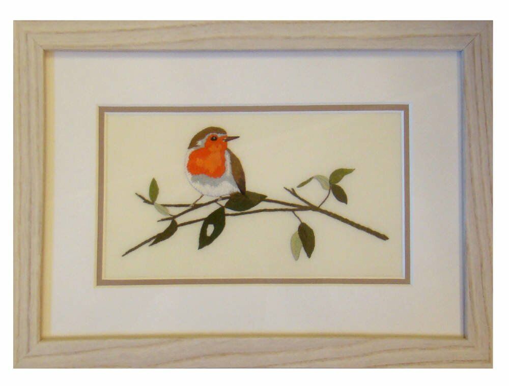 Embroidery of Robin on a Branch
