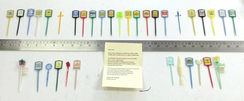 Multiple Aperture Picture Framing Examples - Vintage cocktail sticks symmetrical layout black frame