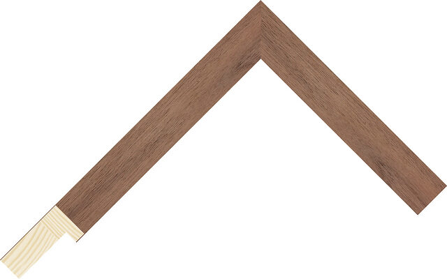 Corner sample of Walnut Flat Pine Frame Moulding